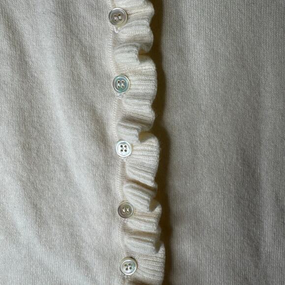 PURE Collection Womens 100% Cashmere Sweater Size US 8-10 Ivory Ruffle  Cardigan - Picture 4 of 9